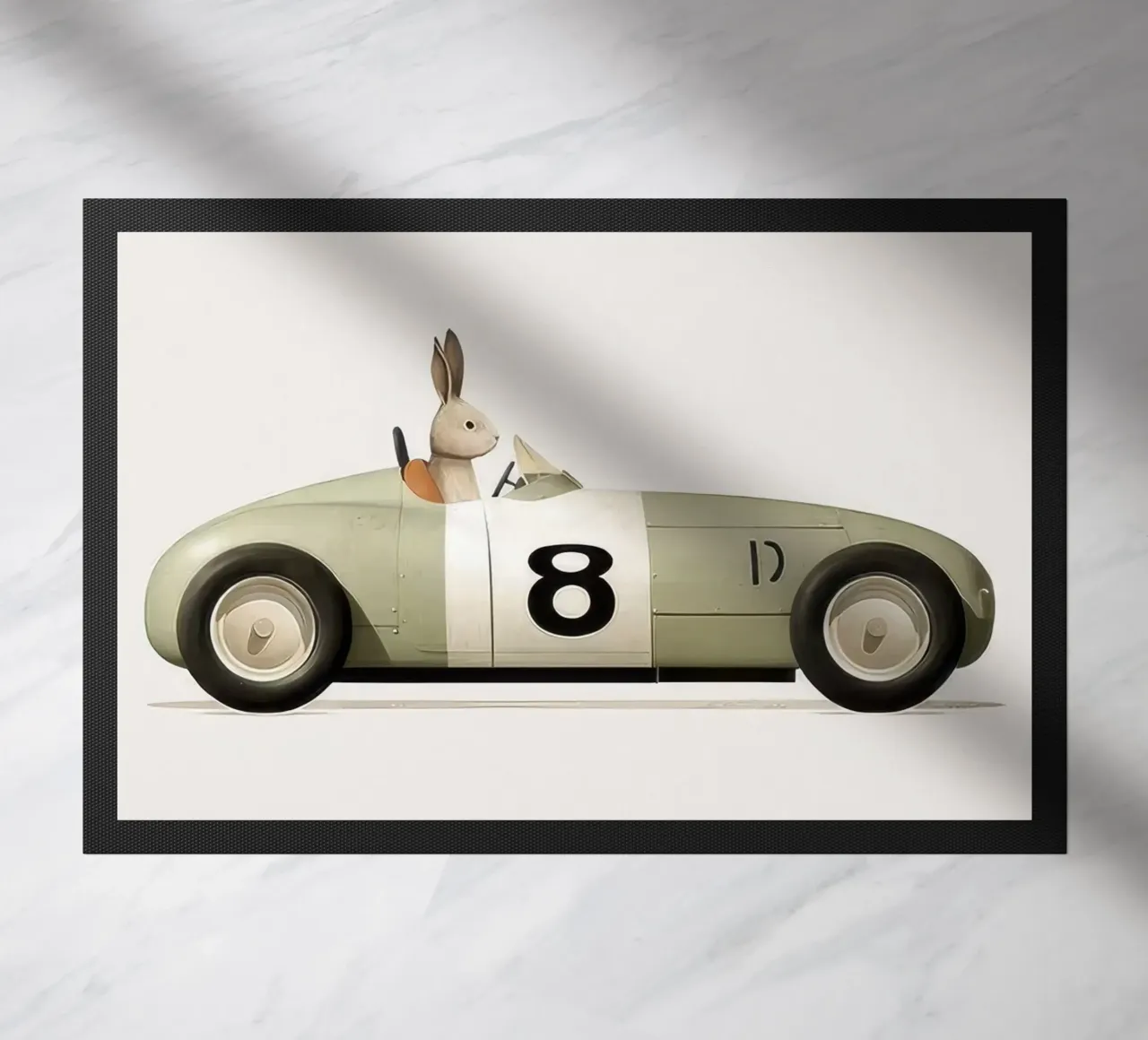 Coniglio in auto giocattolo zerbino da Beauty wall