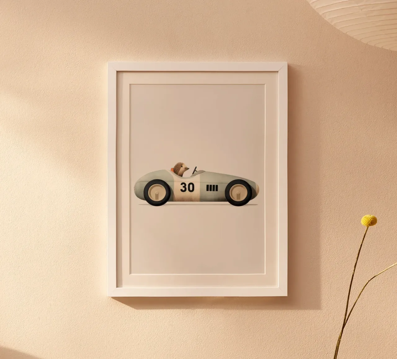 Igel im Spielzeugauto Poster mit Aluminium Rahmen von Beauty wall