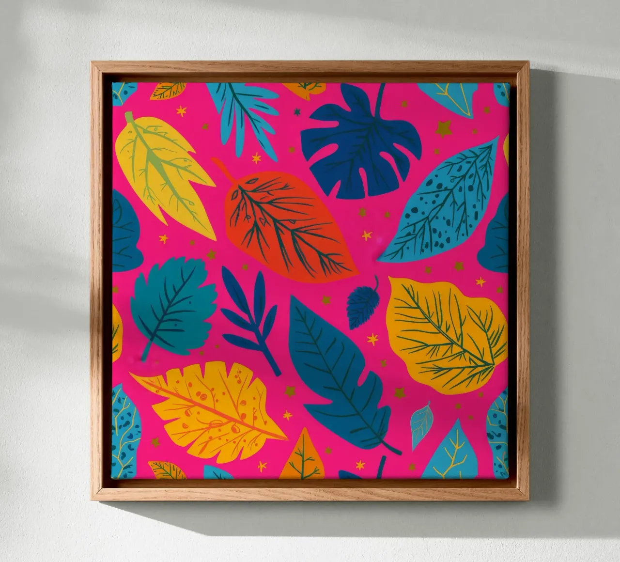 Pink Leaf Pop canvas with Floater frame by Haven Mirage