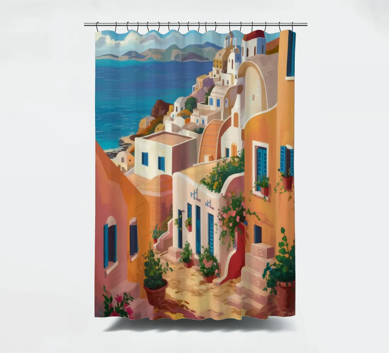 Santorini Meerblick Duschvorhang von Paez Harmony