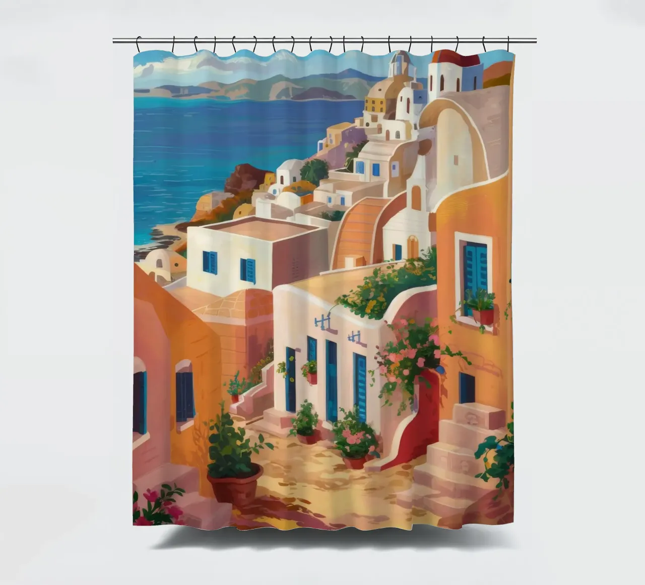 Santorini Meerblick Duschvorhang von Paez Harmony