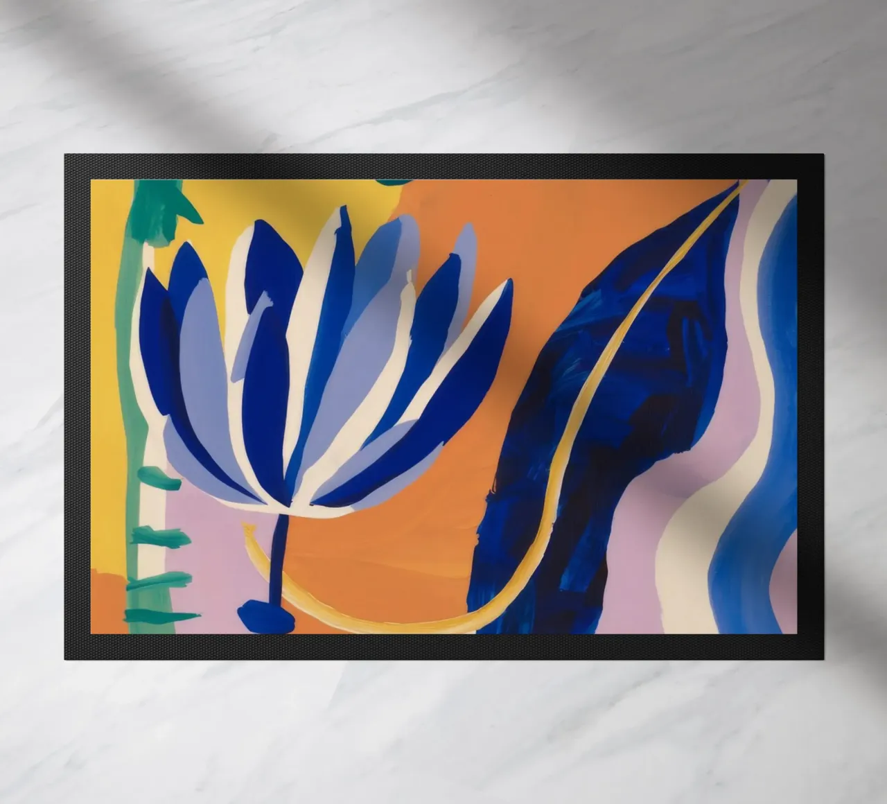 Abstract Blue Forms doormat by Haven Mirage