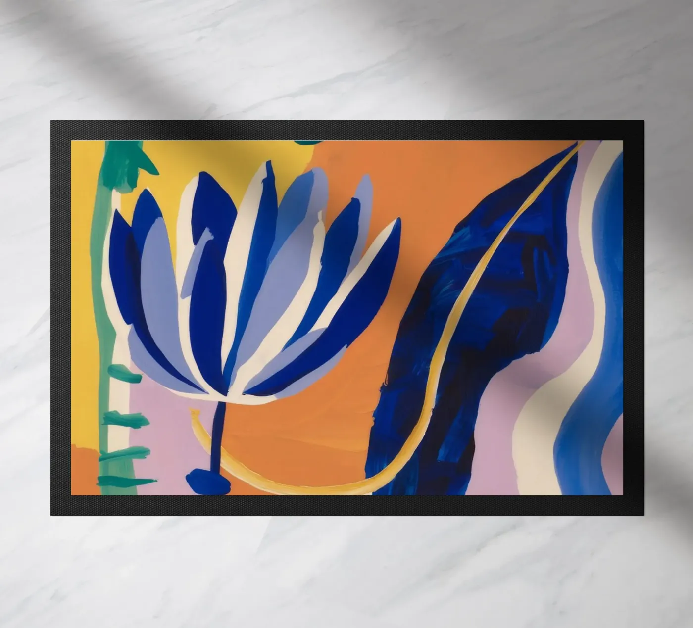 Abstrakte blaue Formulare Fußmatte von Haven Mirage