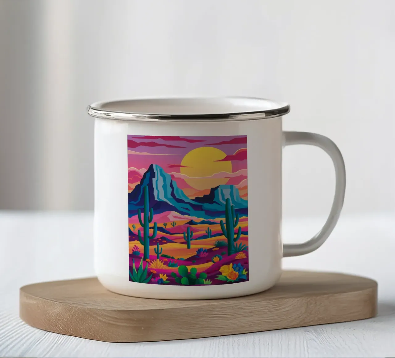 Cavalcata al tramonto nel Canyon tazza in smalto da Paez Harmony