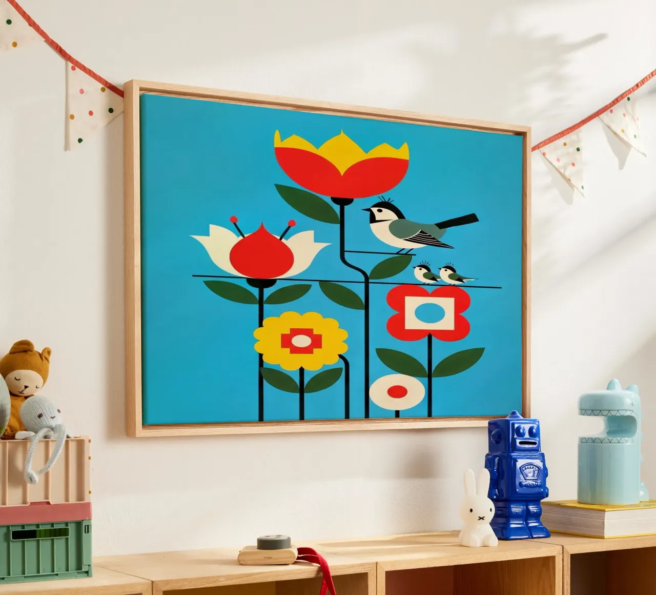 floral bauhaus #047: Blooms & Avian Perch tela con Cornice a cassetta da Zen Design