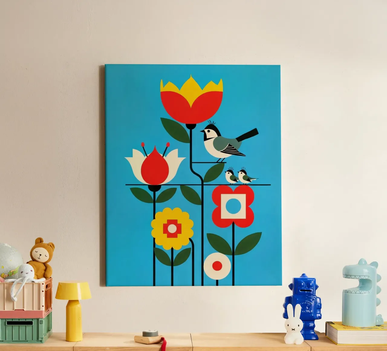 floral bauhaus #047: Blooms & Avian Perch tela con Cornice a cassetta da Zen Design