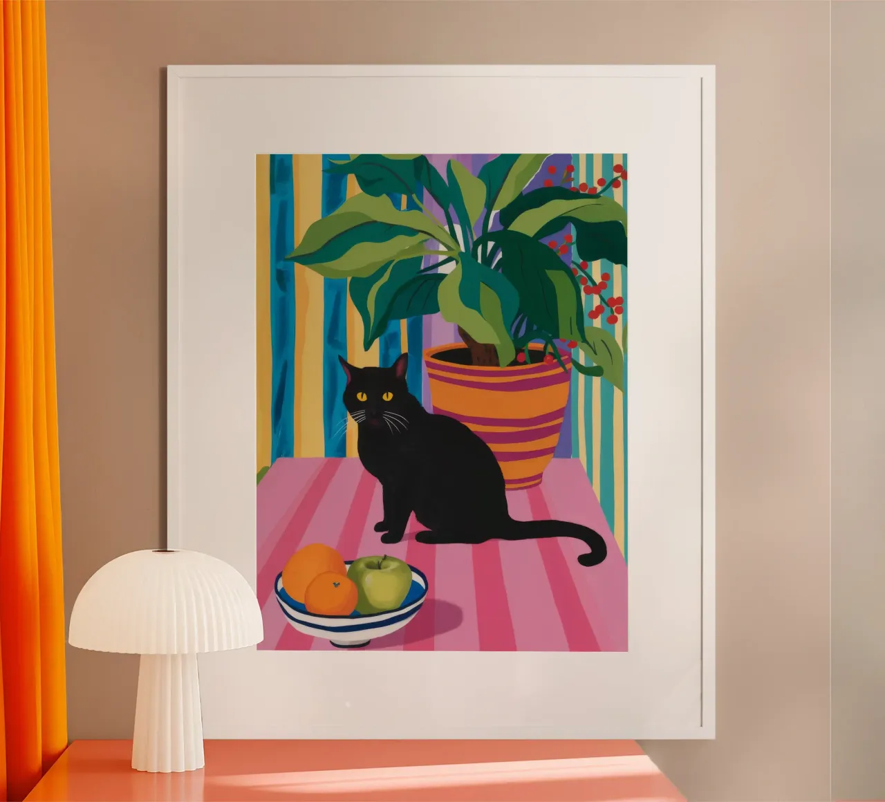 Frutta del gatto nero poster con telaio in legno da Haven Mirage