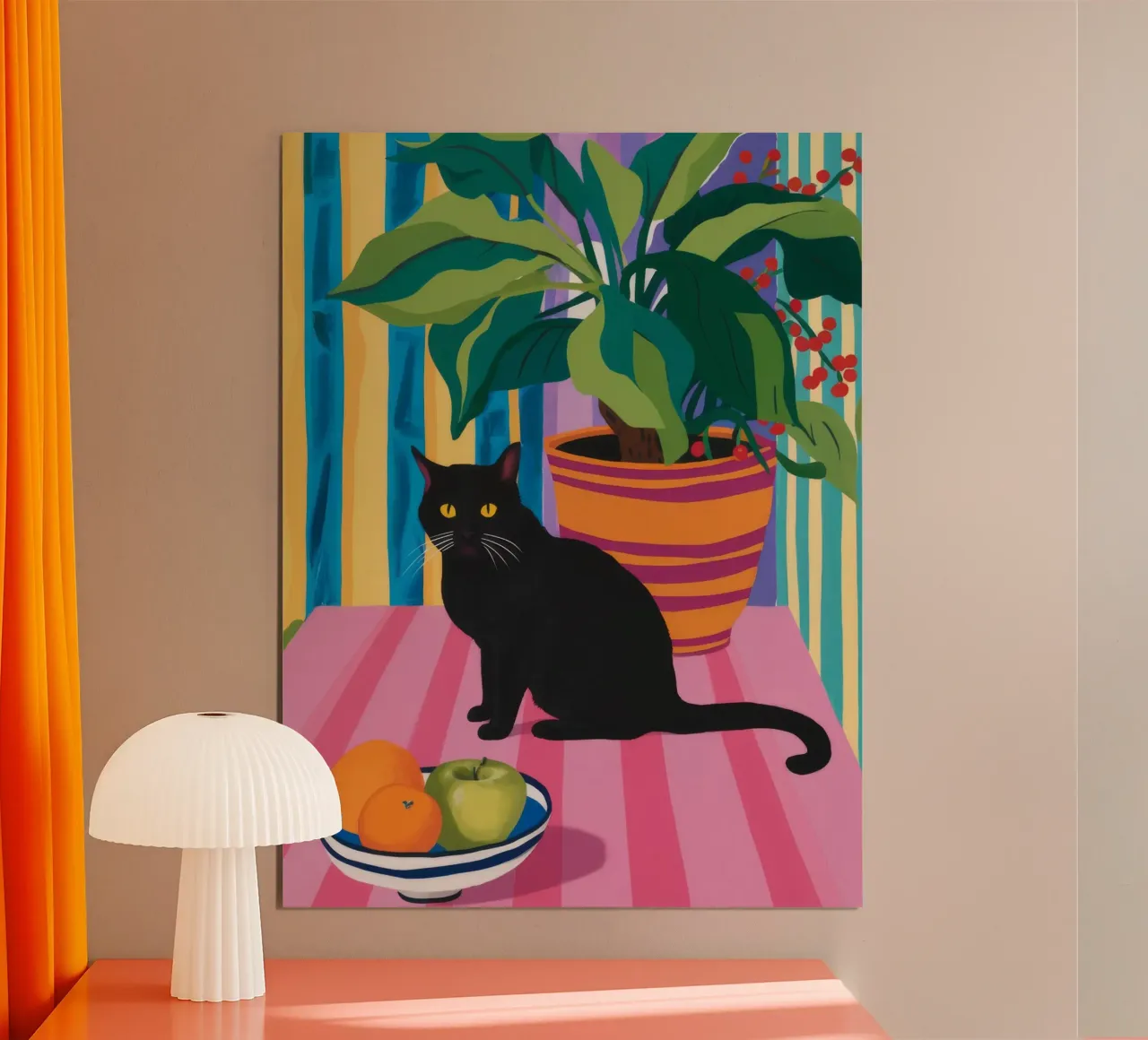 Frutta del gatto nero poster con telaio in legno da Haven Mirage
