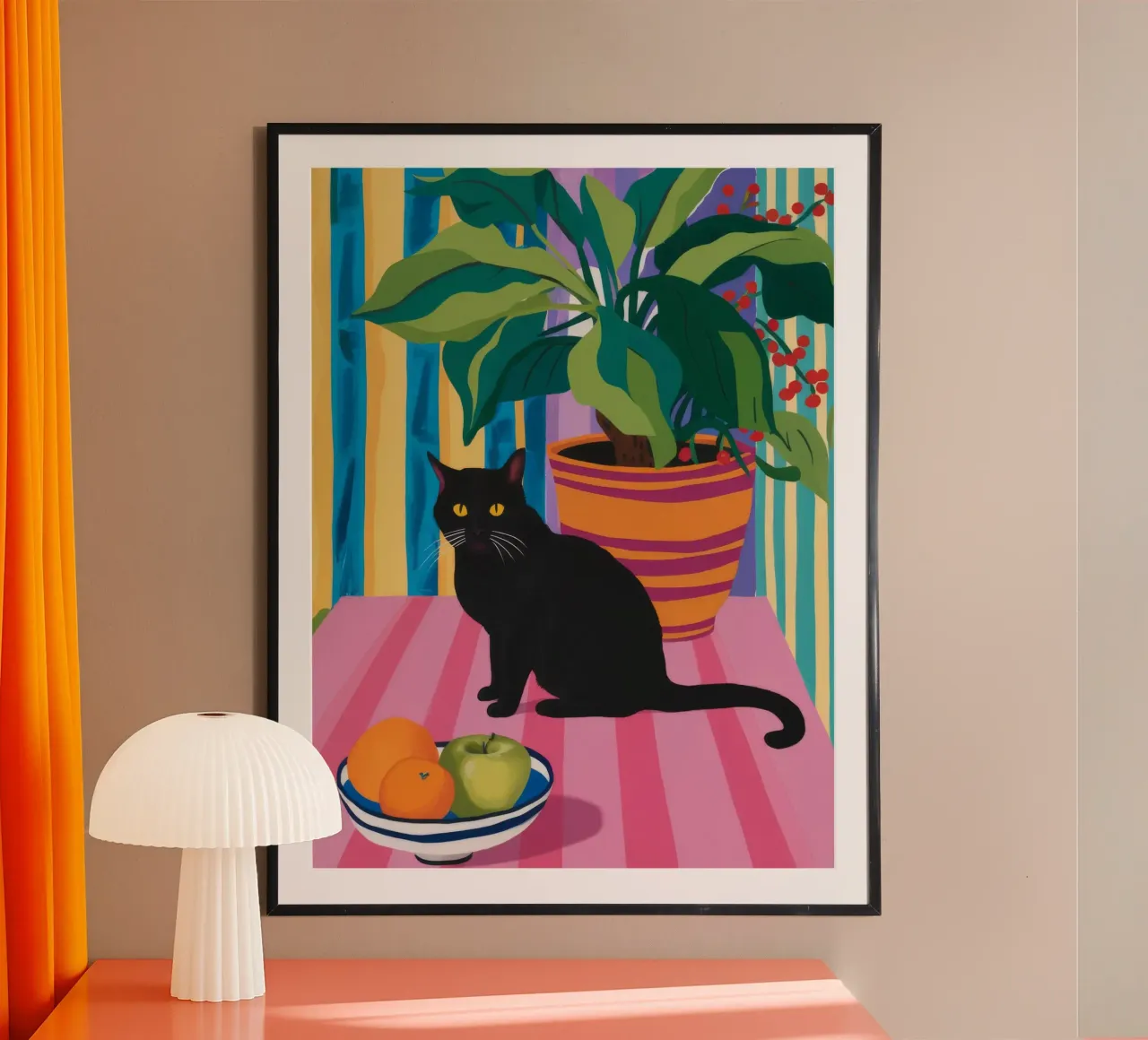 Frutta del gatto nero poster con telaio in legno da Haven Mirage