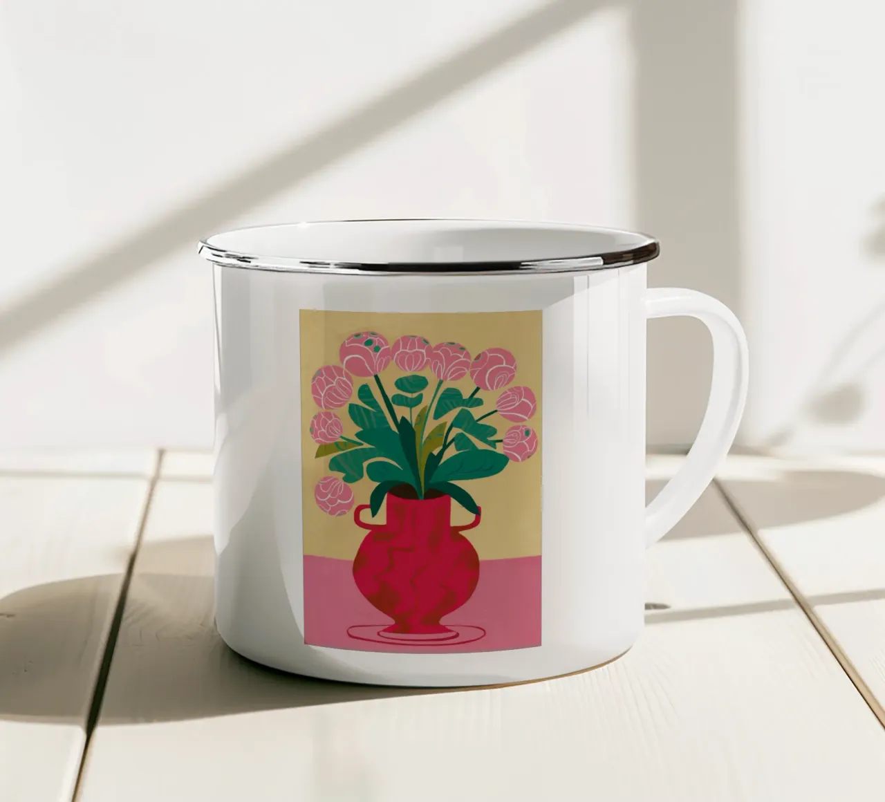 Vaso rosso Peonie tazza in smalto da Haven Mirage
