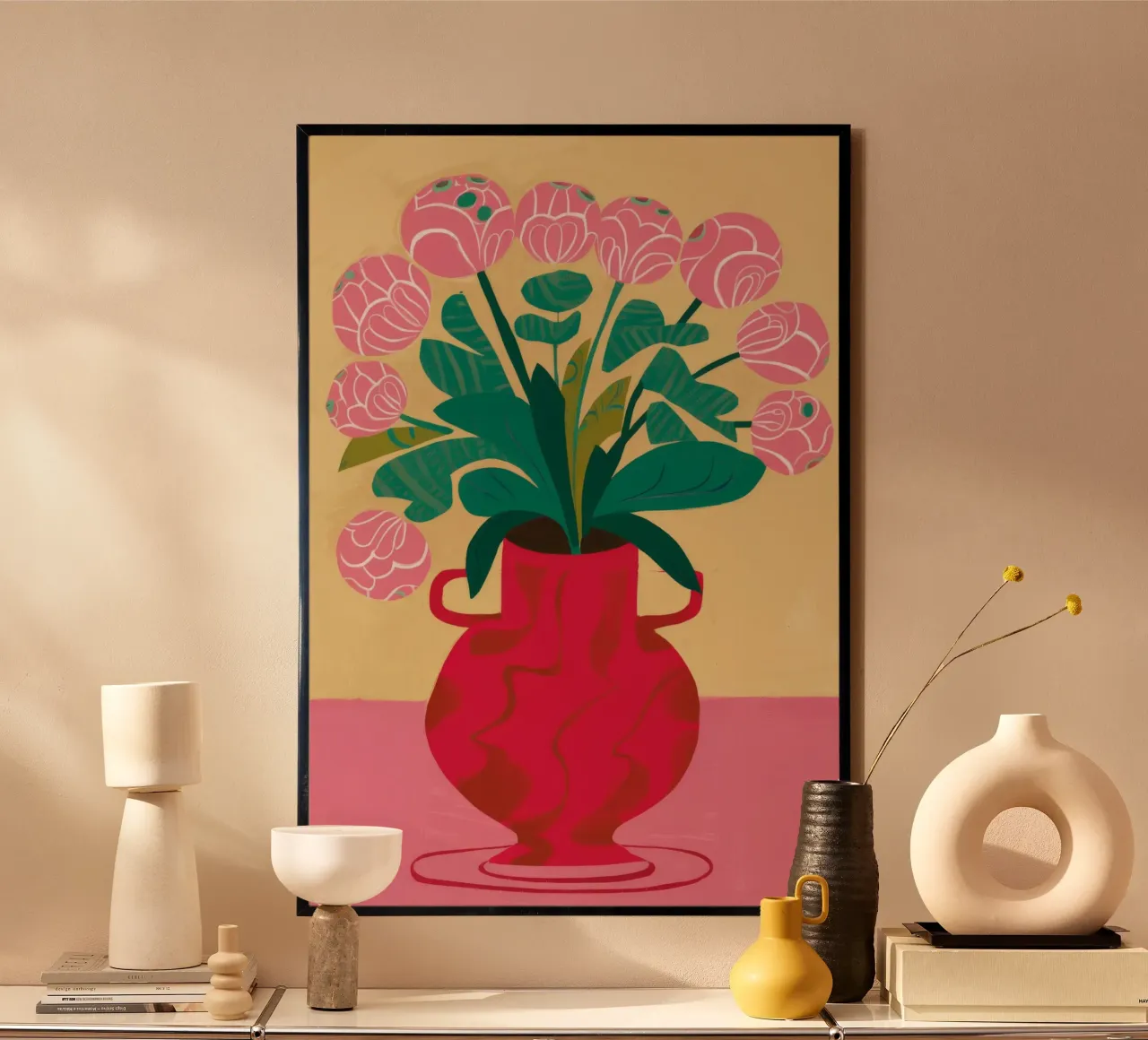 Vaso rosso Peonie poster con telaio in plastica da Haven Mirage