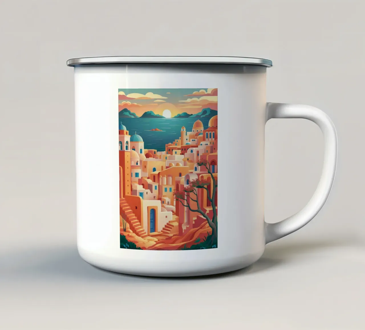 Tramonto della Cittadella del Deserto tazza in smalto da Paez Harmony