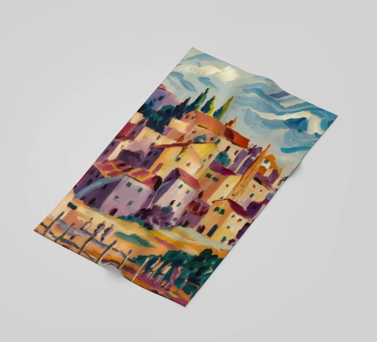 Città collinare illuminata dal sole telo mare da Lush Essence