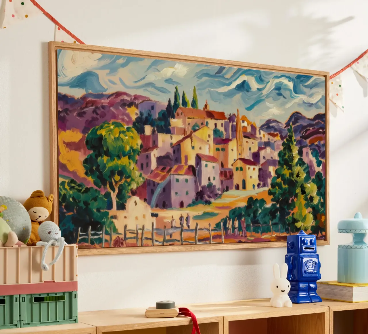 Città collinare illuminata dal sole plexiglass da Lush Essence