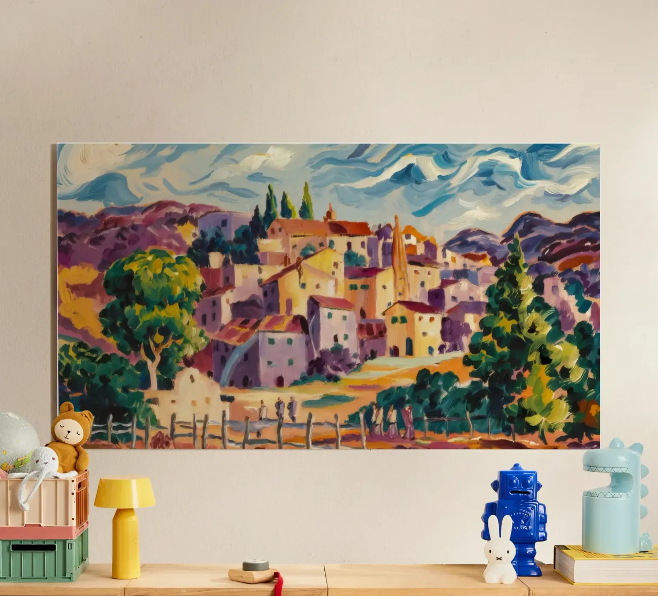 Città collinare illuminata dal sole plexiglass da Lush Essence