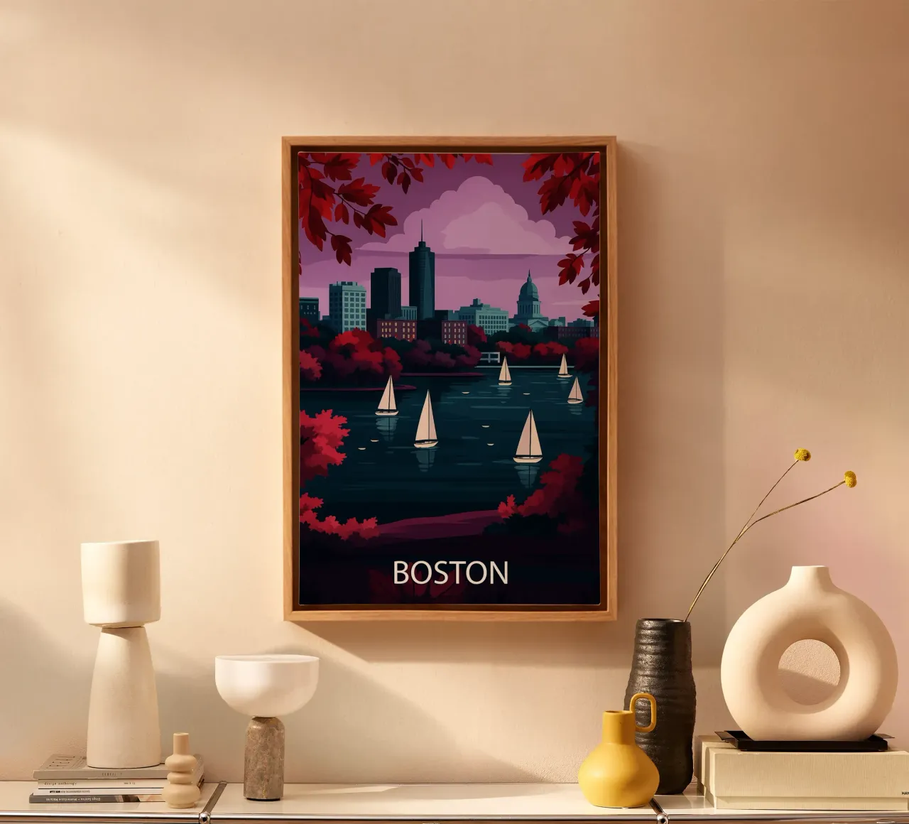 boston US skyline pittura vettoriale tela con Cornice a cassetta da adzkiya