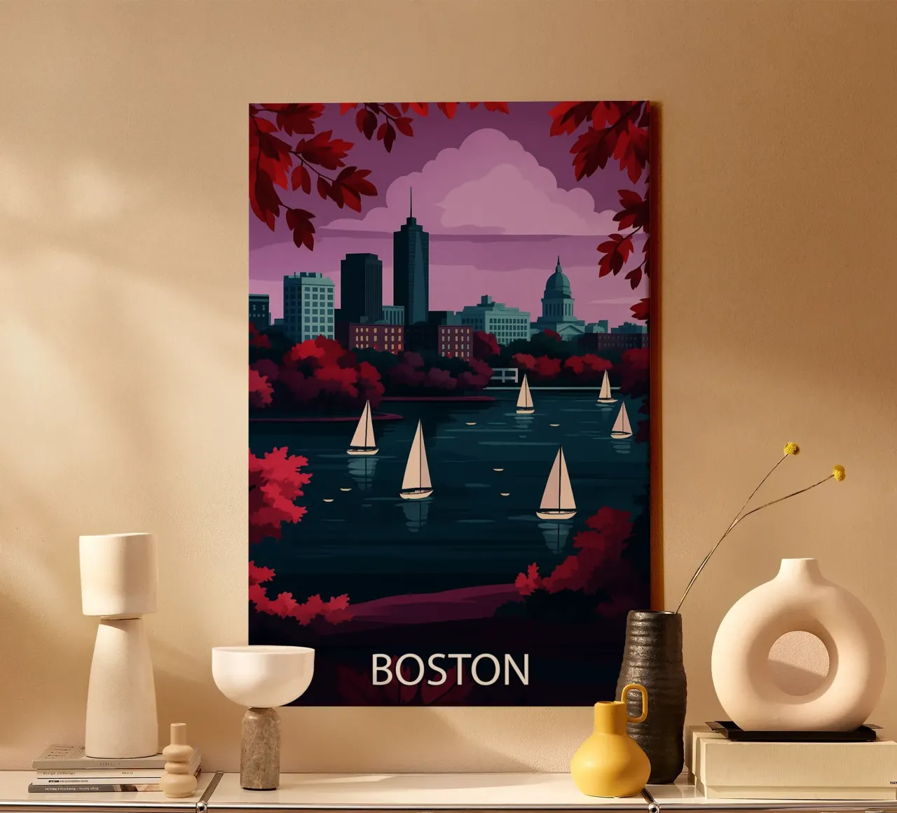 boston US skyline pittura vettoriale tela con Cornice a cassetta da adzkiya