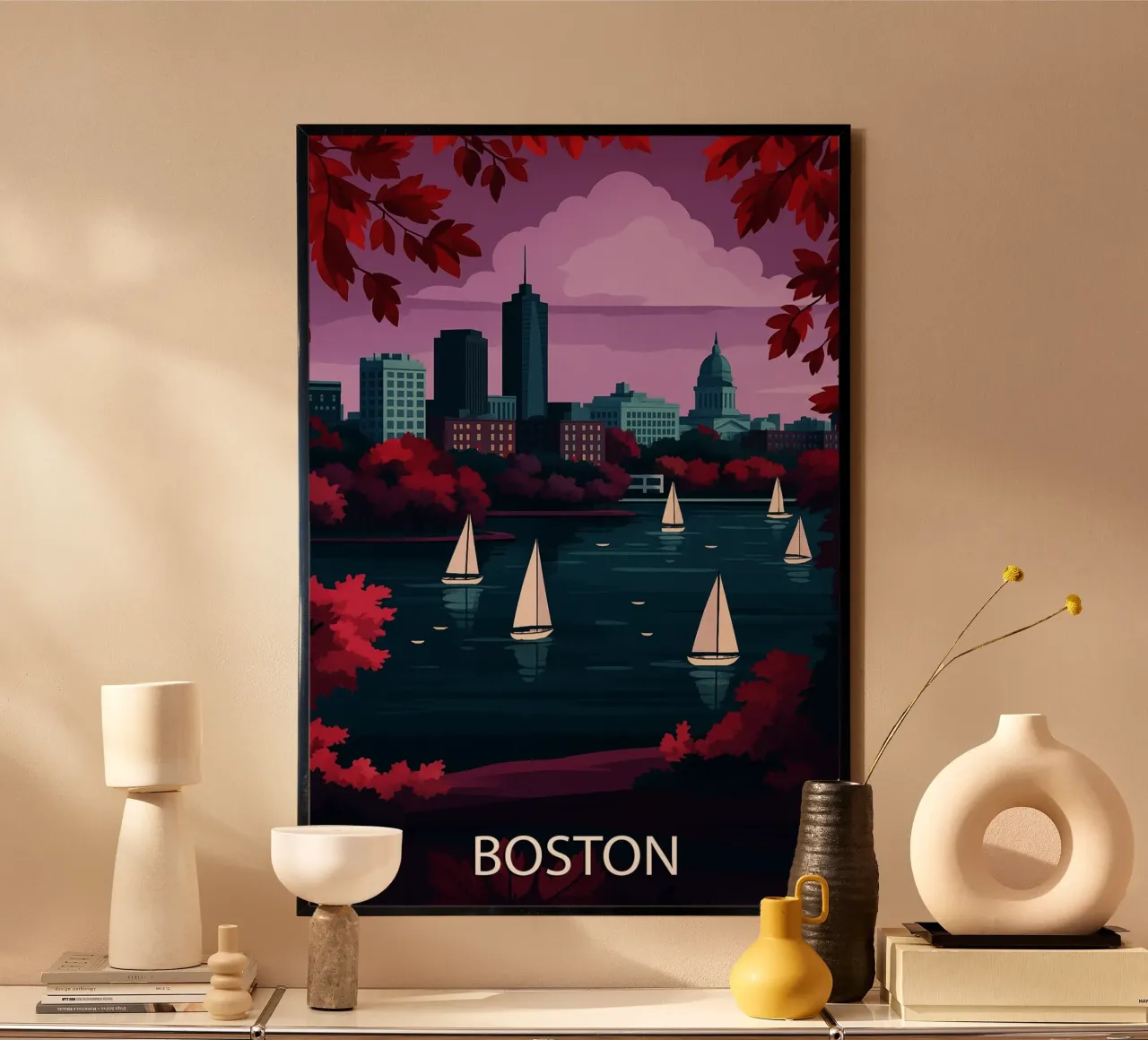 boston US skyline pittura vettoriale poster con telaio in alluminio da adzkiya