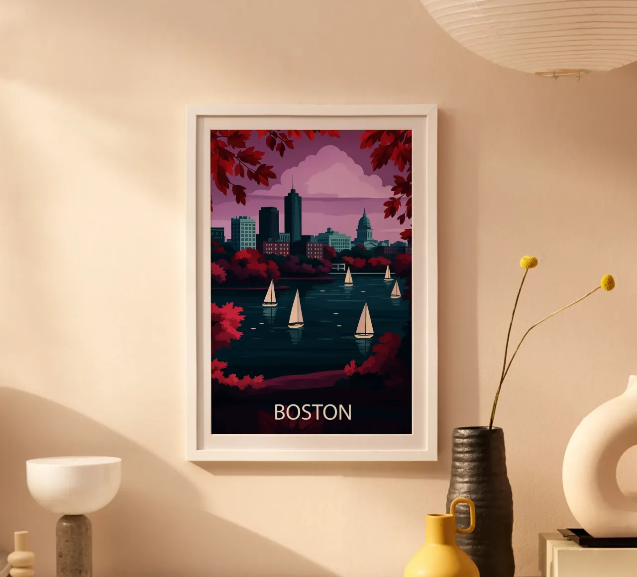 boston US skyline pittura vettoriale poster con telaio in alluminio da adzkiya