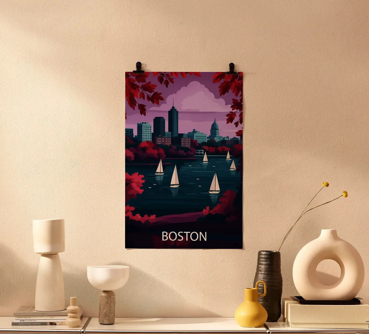 boston US skyline pittura vettoriale poster con telaio in alluminio da adzkiya