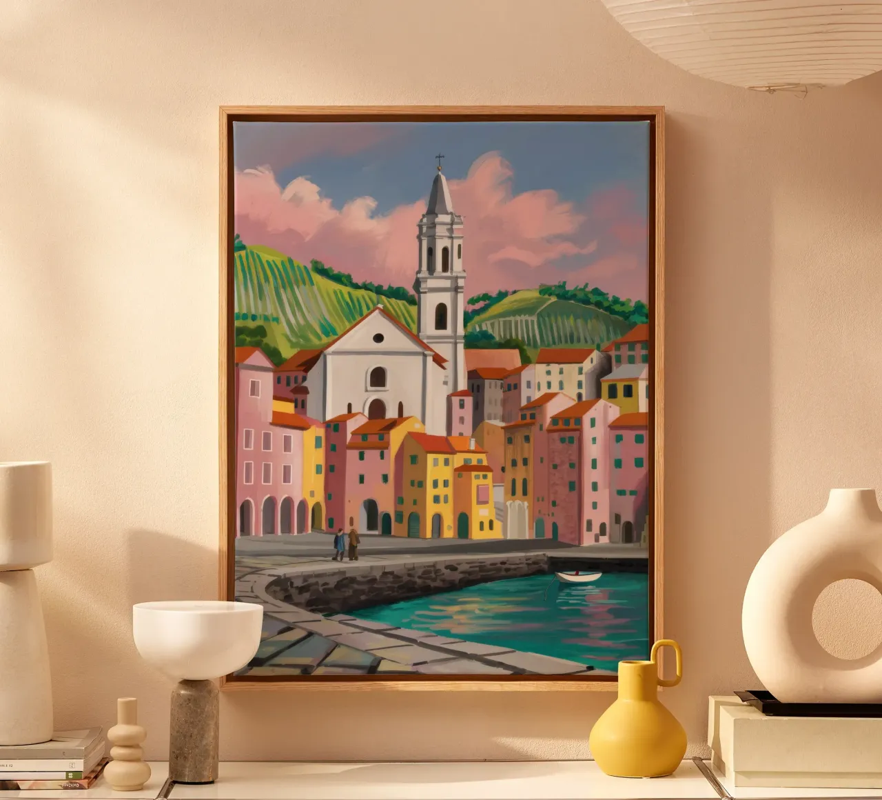 Kustdorp Haven canvas met Baklijst van Paez Harmony