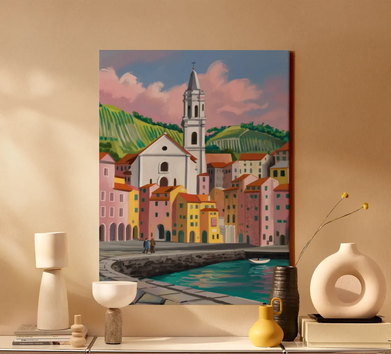Kustdorp Haven canvas met Baklijst van Paez Harmony