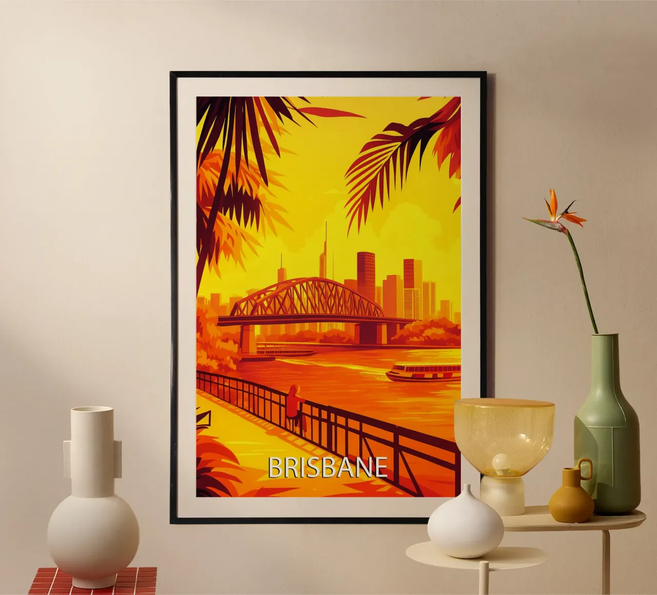 brisbane skyline pittura vettoriale poster con telaio in alluminio da adzkiya