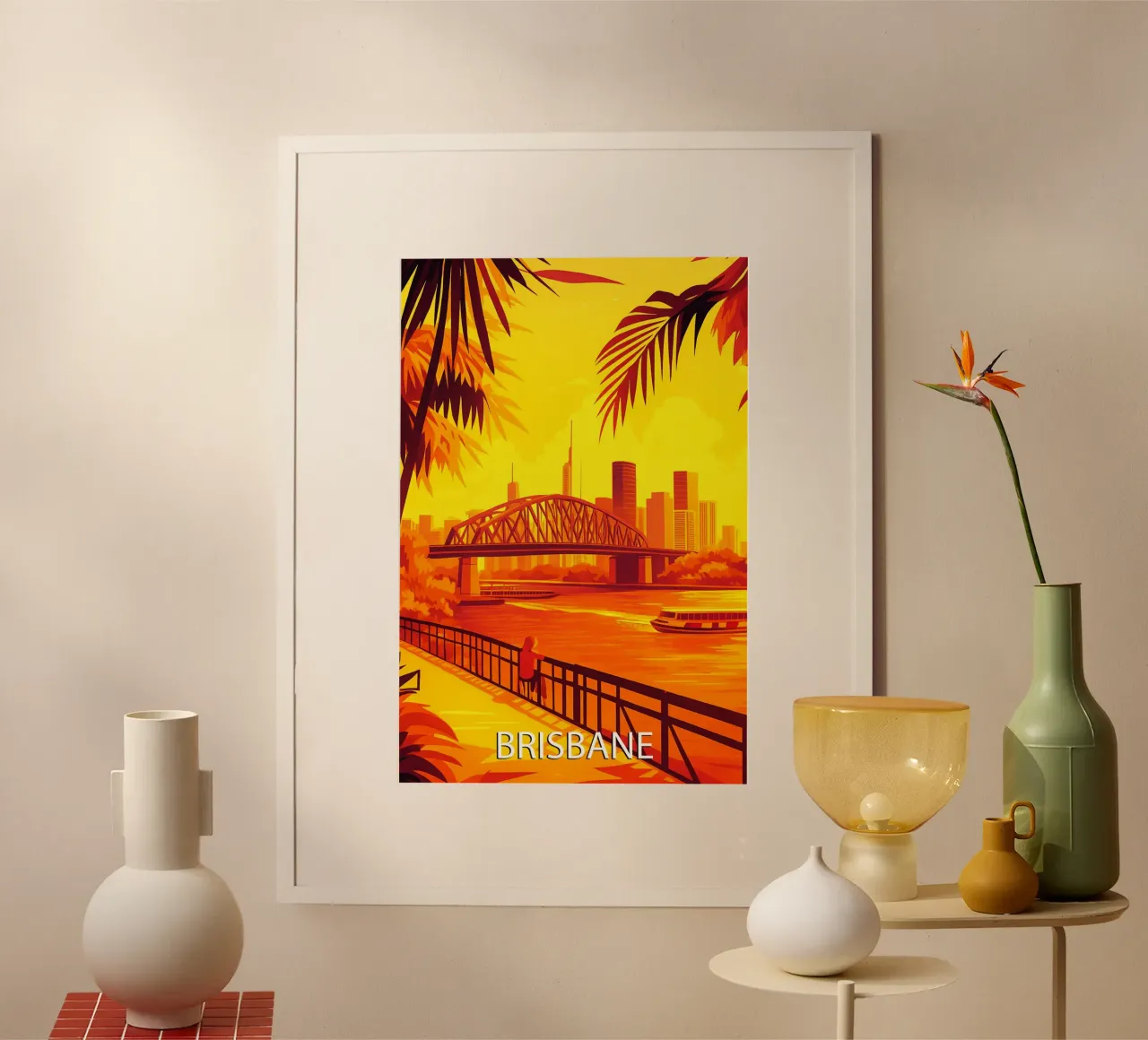 brisbane skyline pittura vettoriale poster con telaio in alluminio da adzkiya