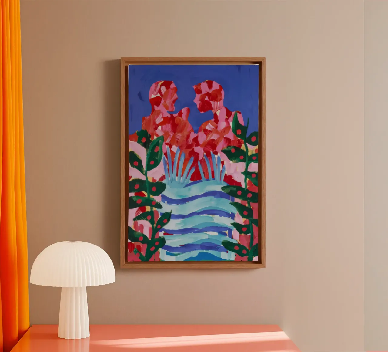 Abstracte bloemencascade canvas met Baklijst van Lush Essence