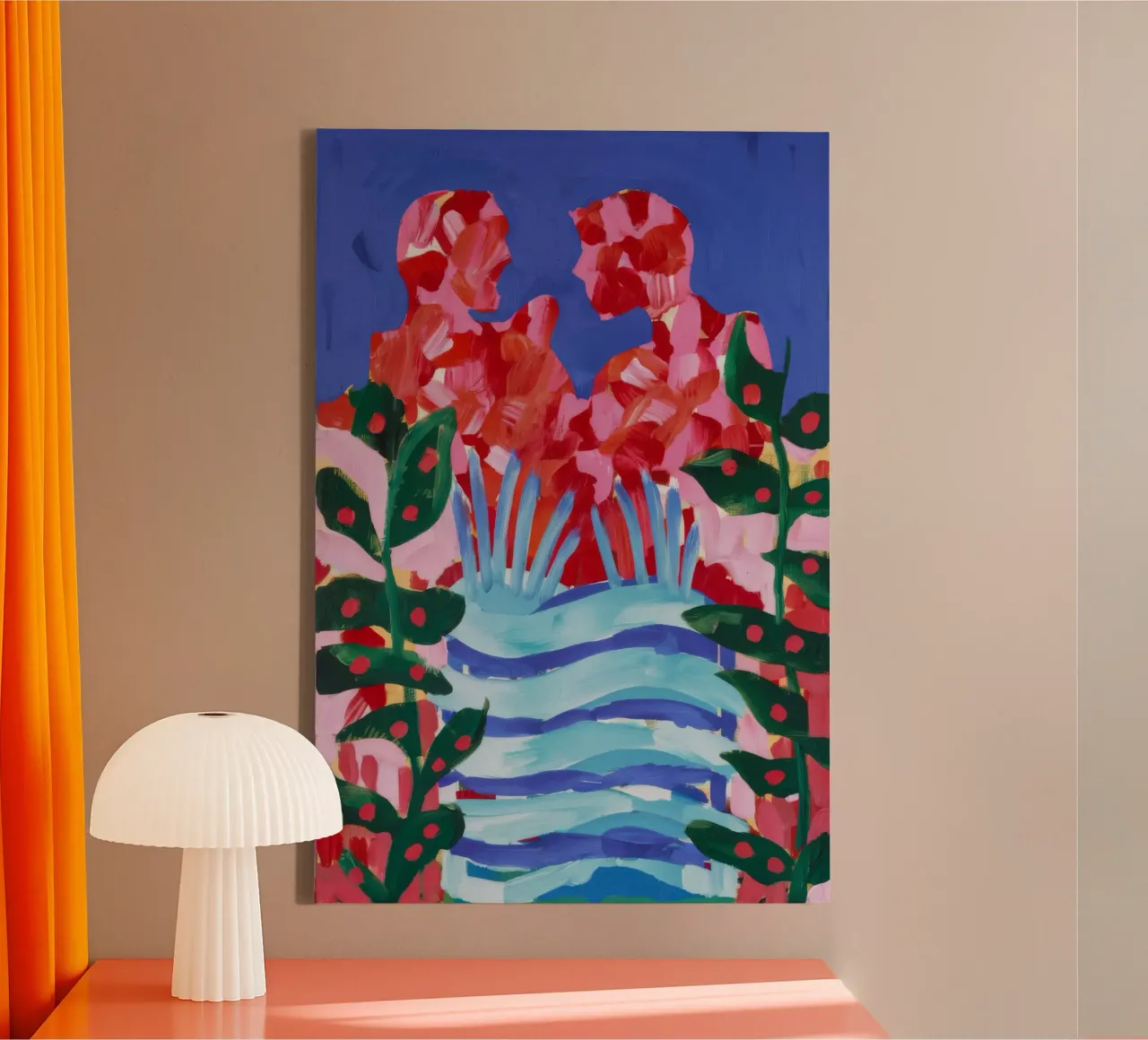 Abstracte bloemencascade canvas met Baklijst van Lush Essence