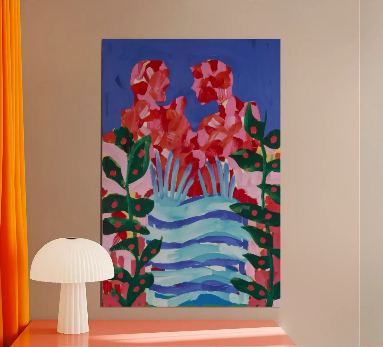 Cascata floreale astratta poster con telaio in legno da Lush Essence