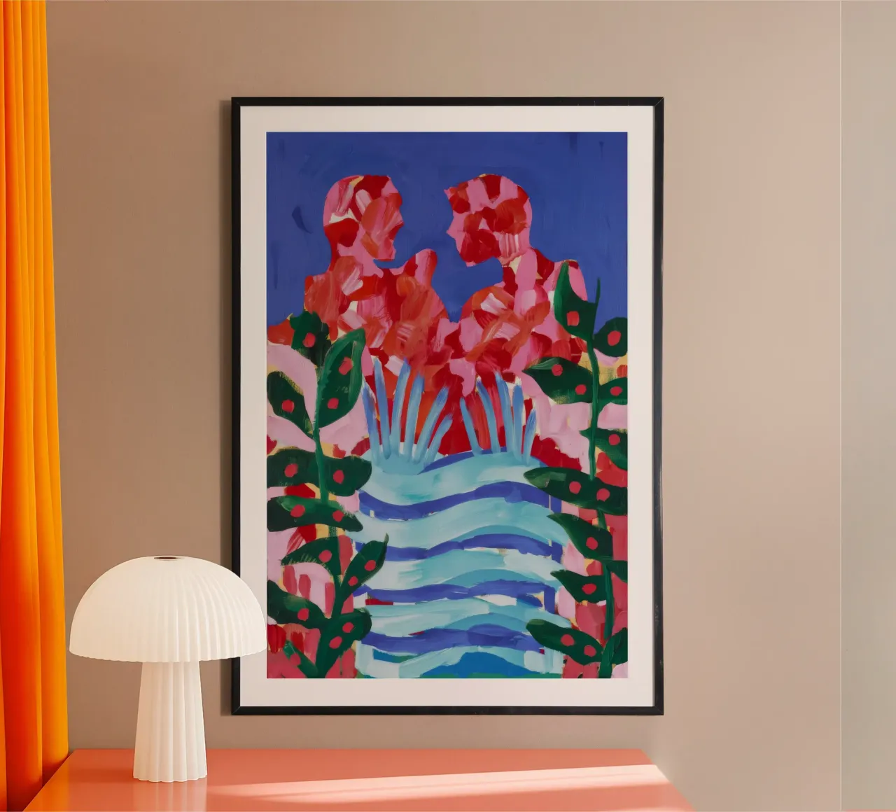 Cascata floreale astratta poster con telaio in legno da Lush Essence