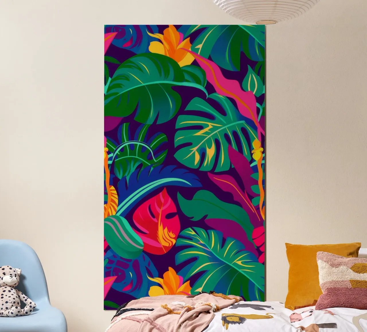 Giungla di pappagalli cremisi poster con telaio in legno da Grande Serene