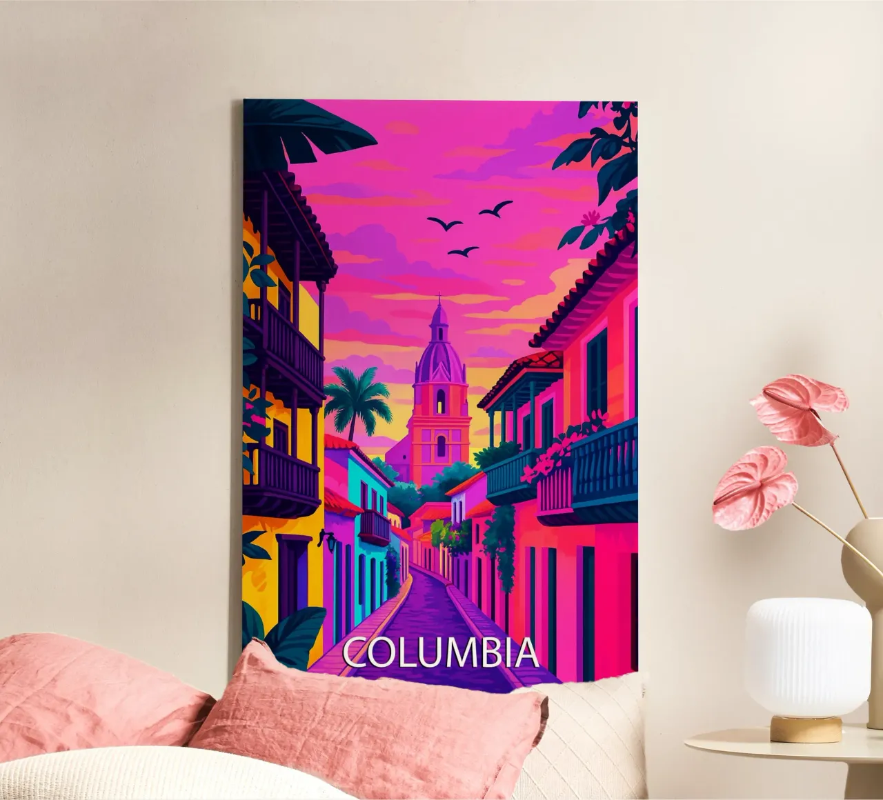 columbia skyline pittura vettoriale tela con Cornice a cassetta da adzkiya