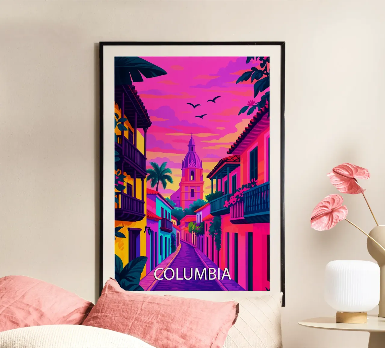 columbia skyline pittura vettoriale poster con telaio in alluminio da adzkiya