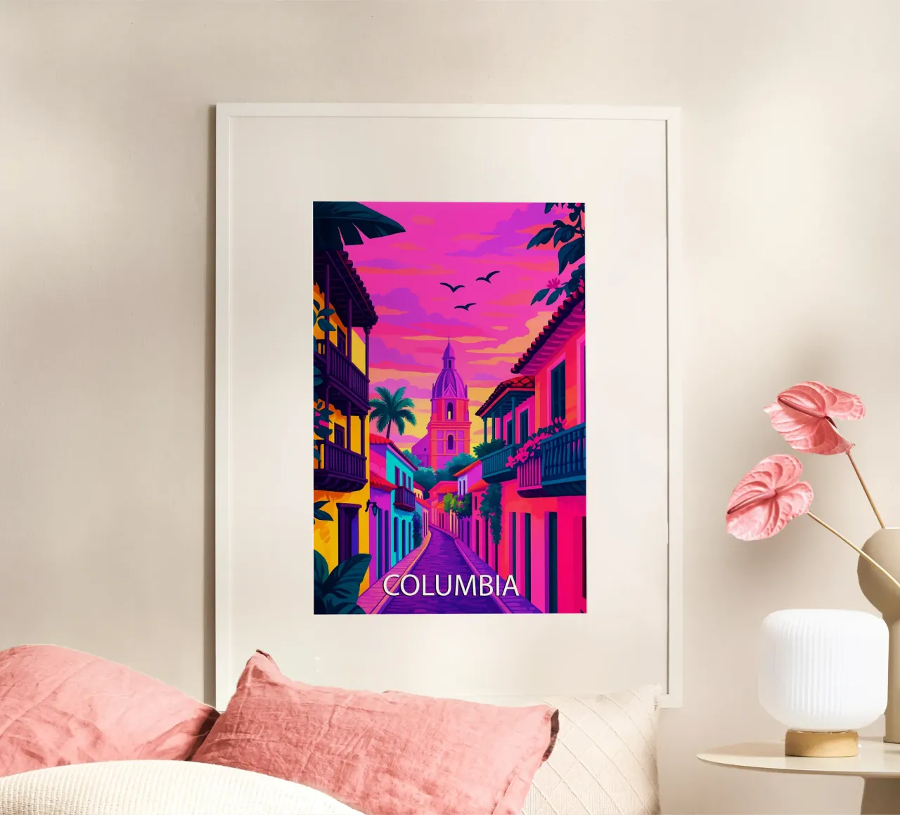 columbia skyline pittura vettoriale poster con telaio in alluminio da adzkiya
