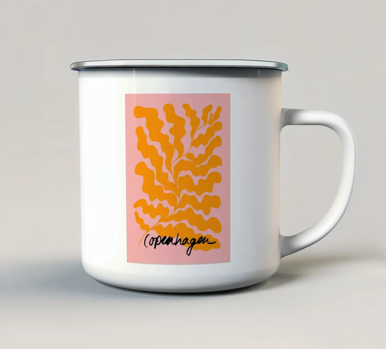 Pink and Orange Leaf Copenhagen Art tazza in smalto da GraceDigitalArtCo