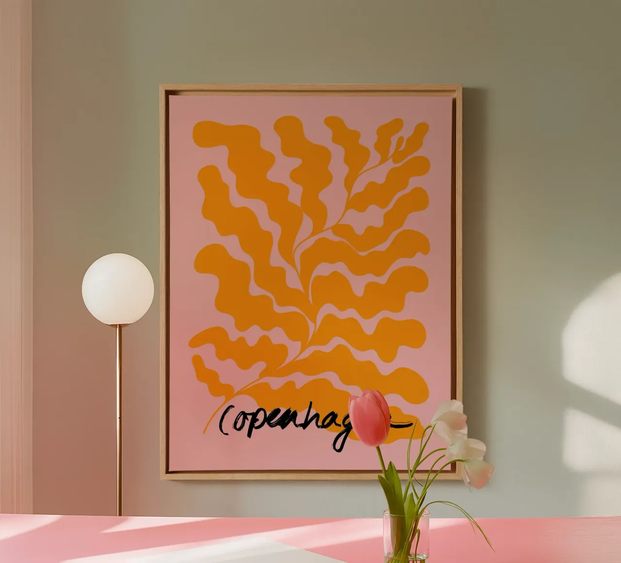 Pink and Orange Leaf Copenhagen Art tela con Cornice a cassetta da GraceDigitalArtCo