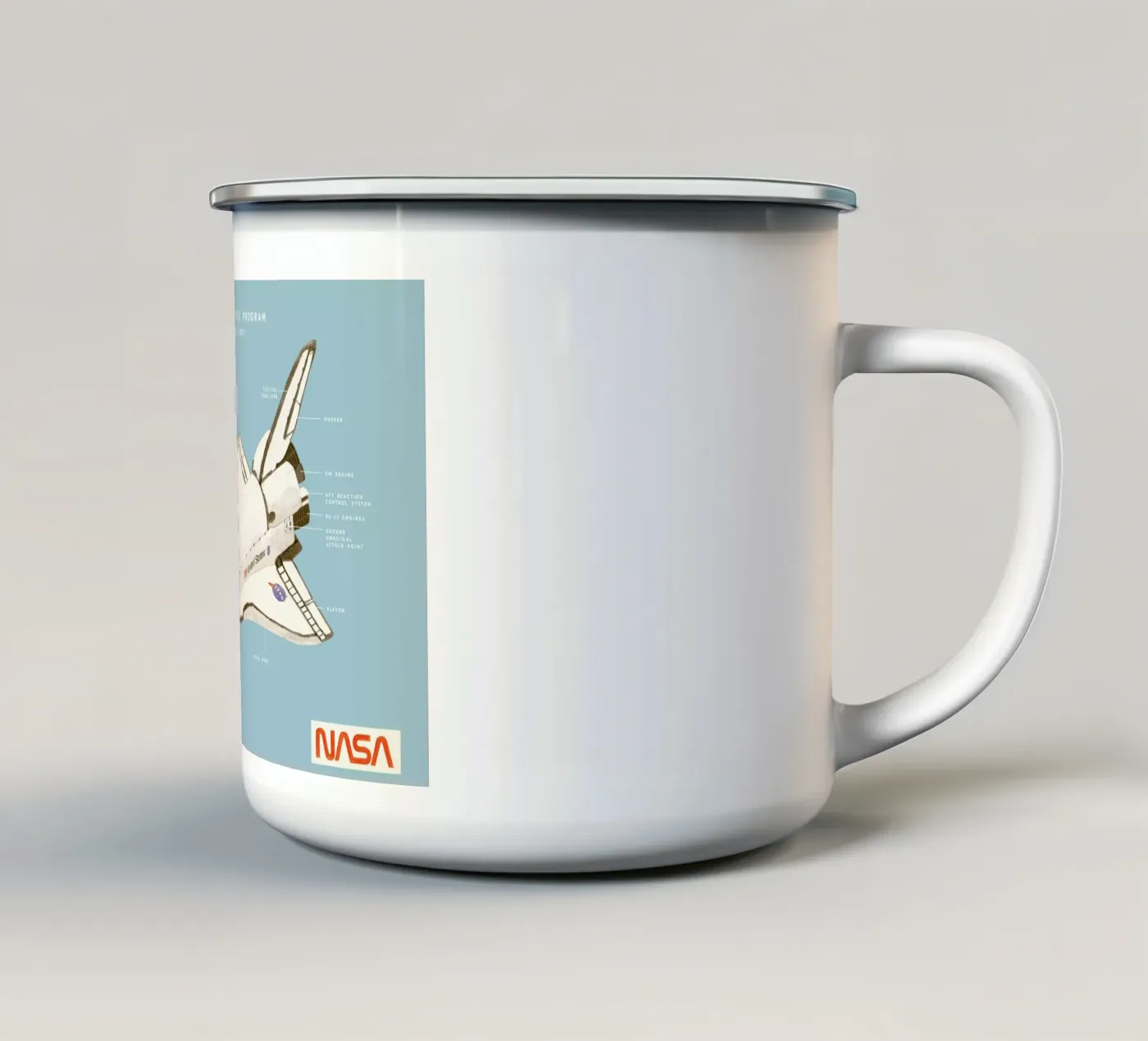Space Shuttle Program Emaille Tasse von Florent Bodart