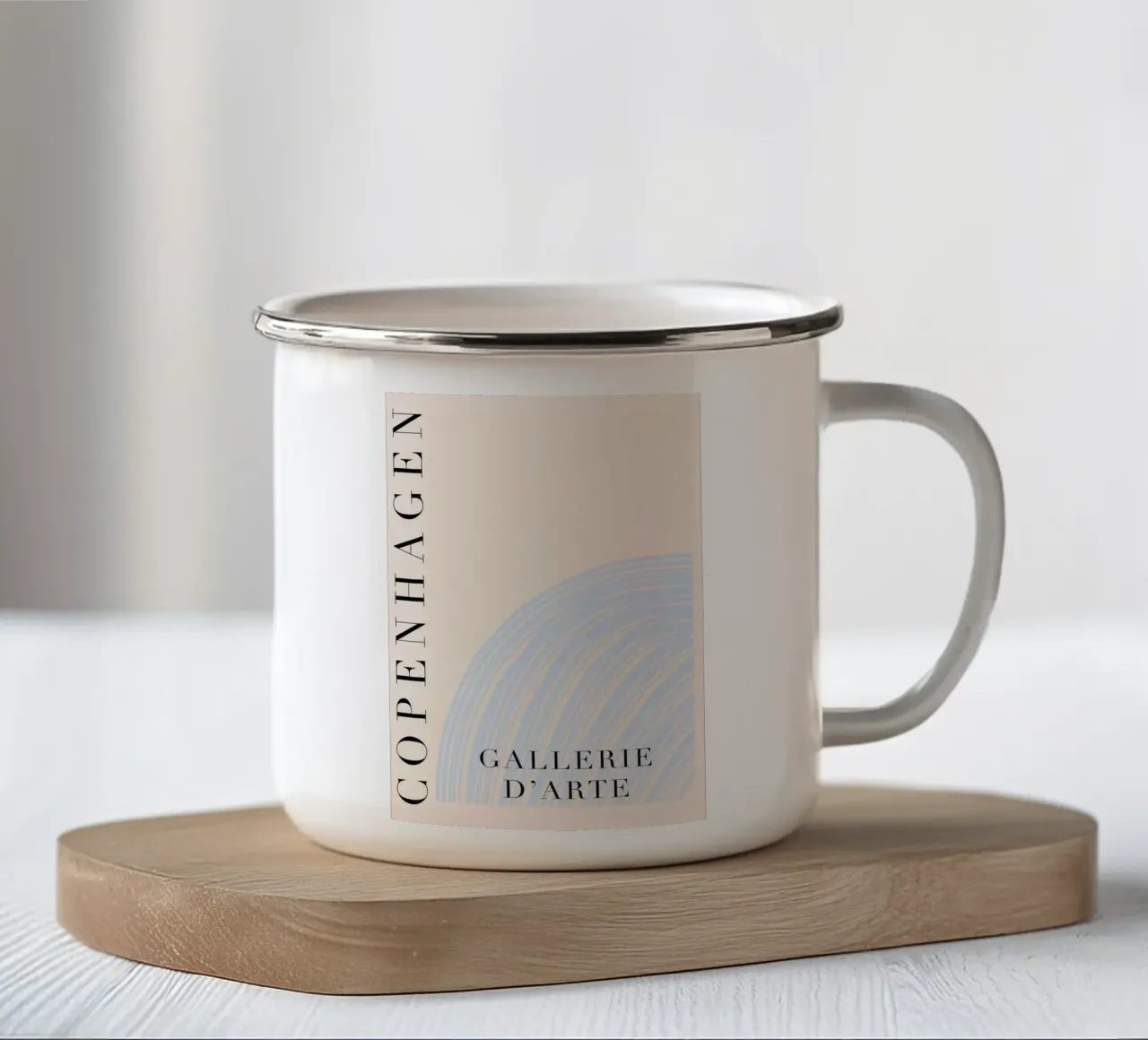 Blue and Beige Copenhagen Art tazza in smalto da GraceDigitalArtCo