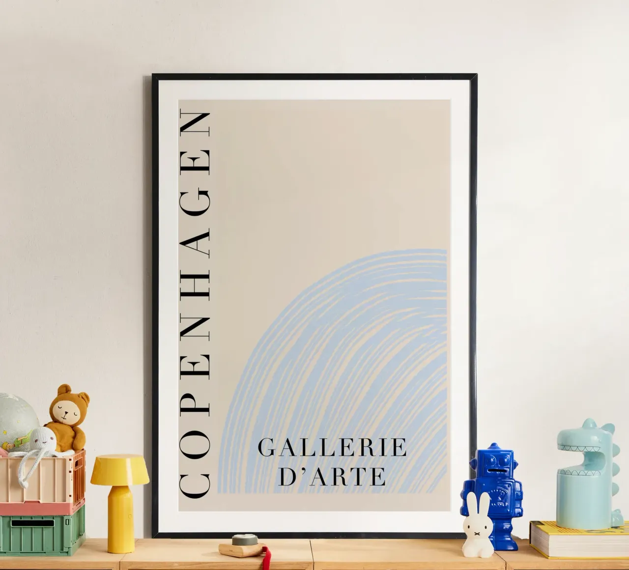 Blue and Beige Copenhagen Art poster con telaio in alluminio da GraceDigitalArtCo