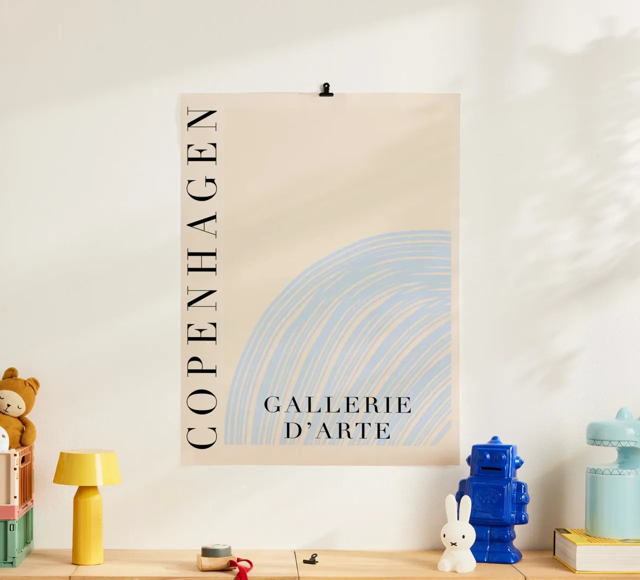 Blue and Beige Copenhagen Art poster con telaio in alluminio da GraceDigitalArtCo