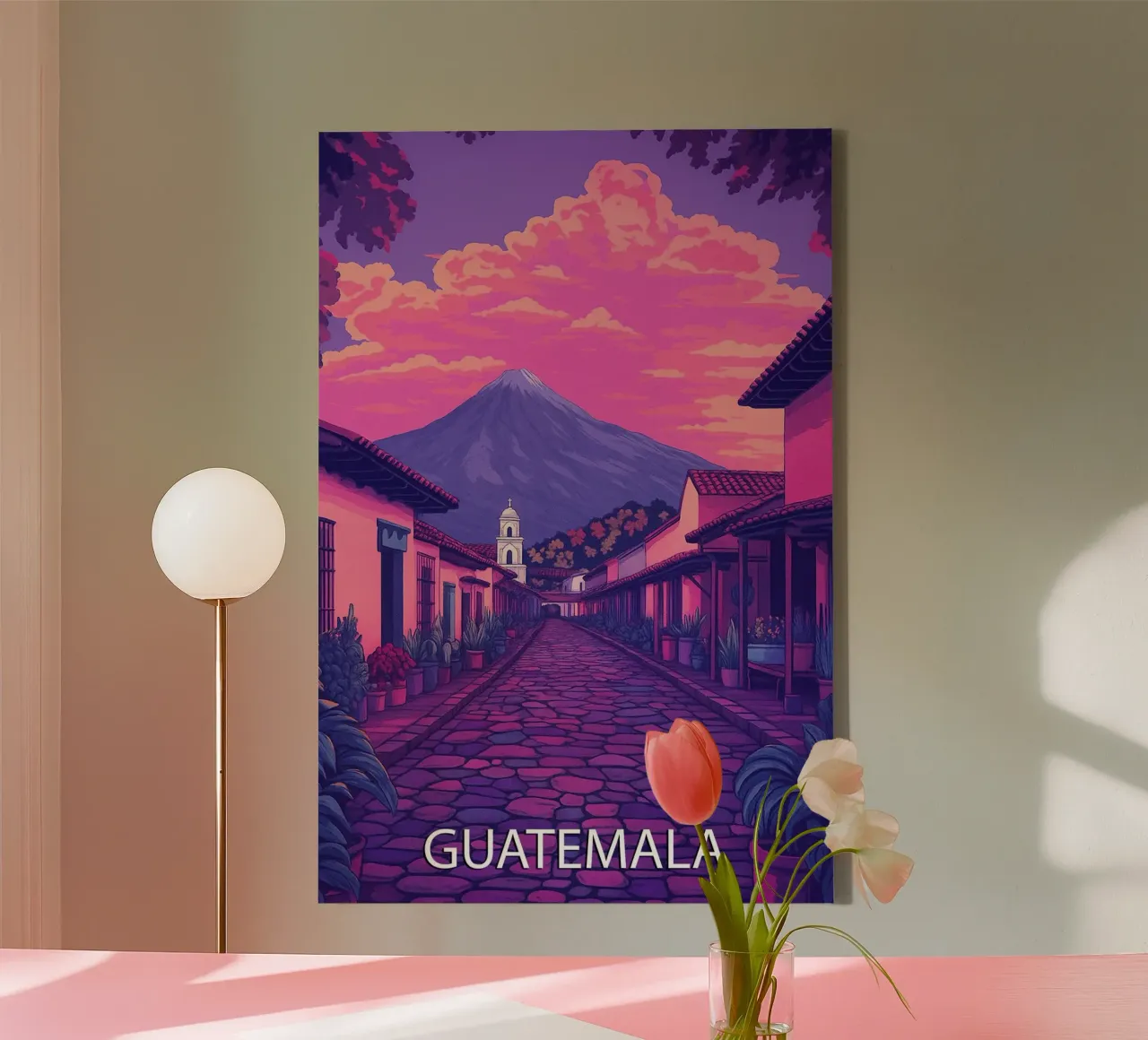 guatemala skyline pittura vettoriale tela con Cornice a cassetta da adzkiya