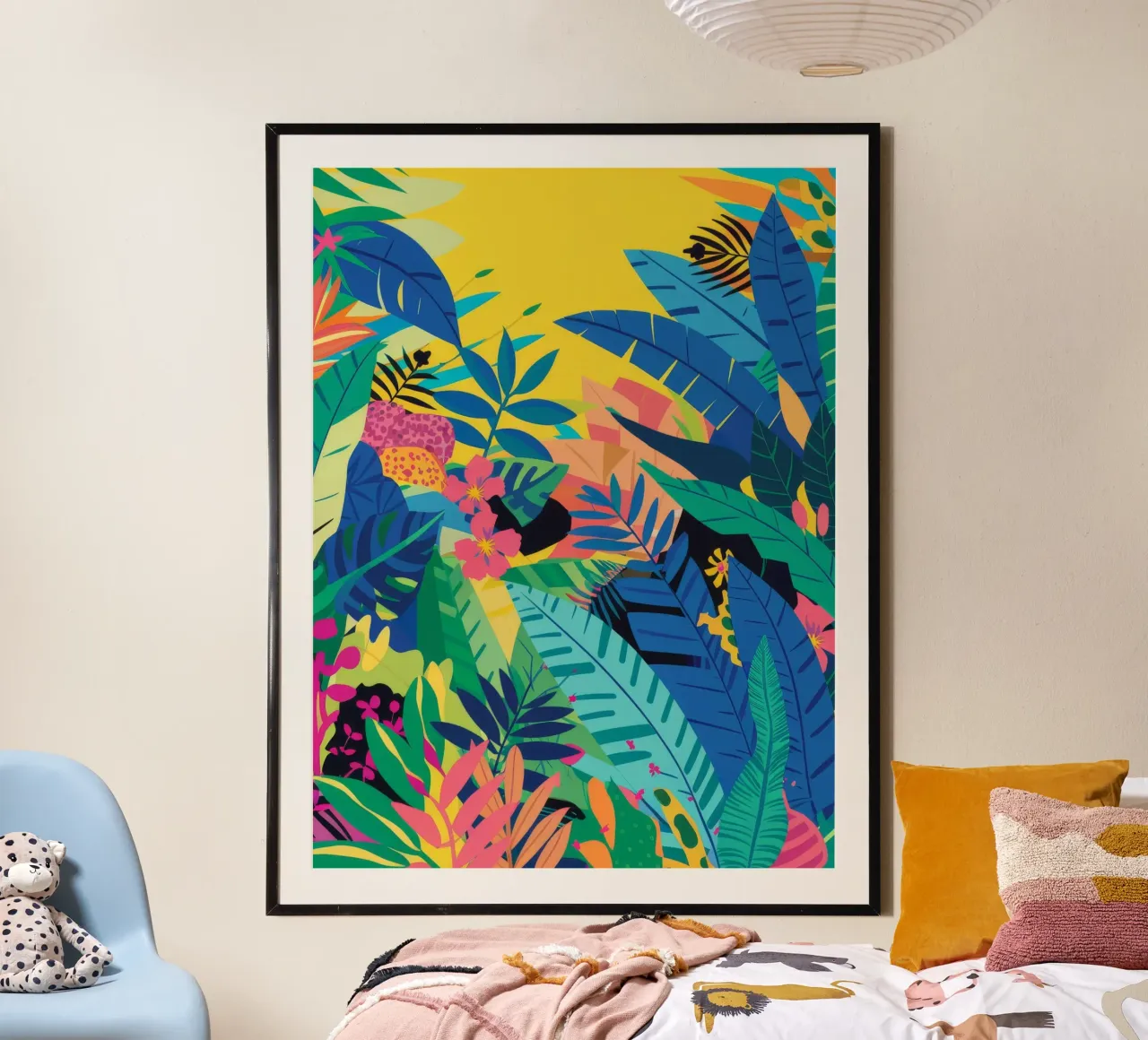 Sinfonia della giungla crepuscolare poster con telaio in legno da Grande Serene