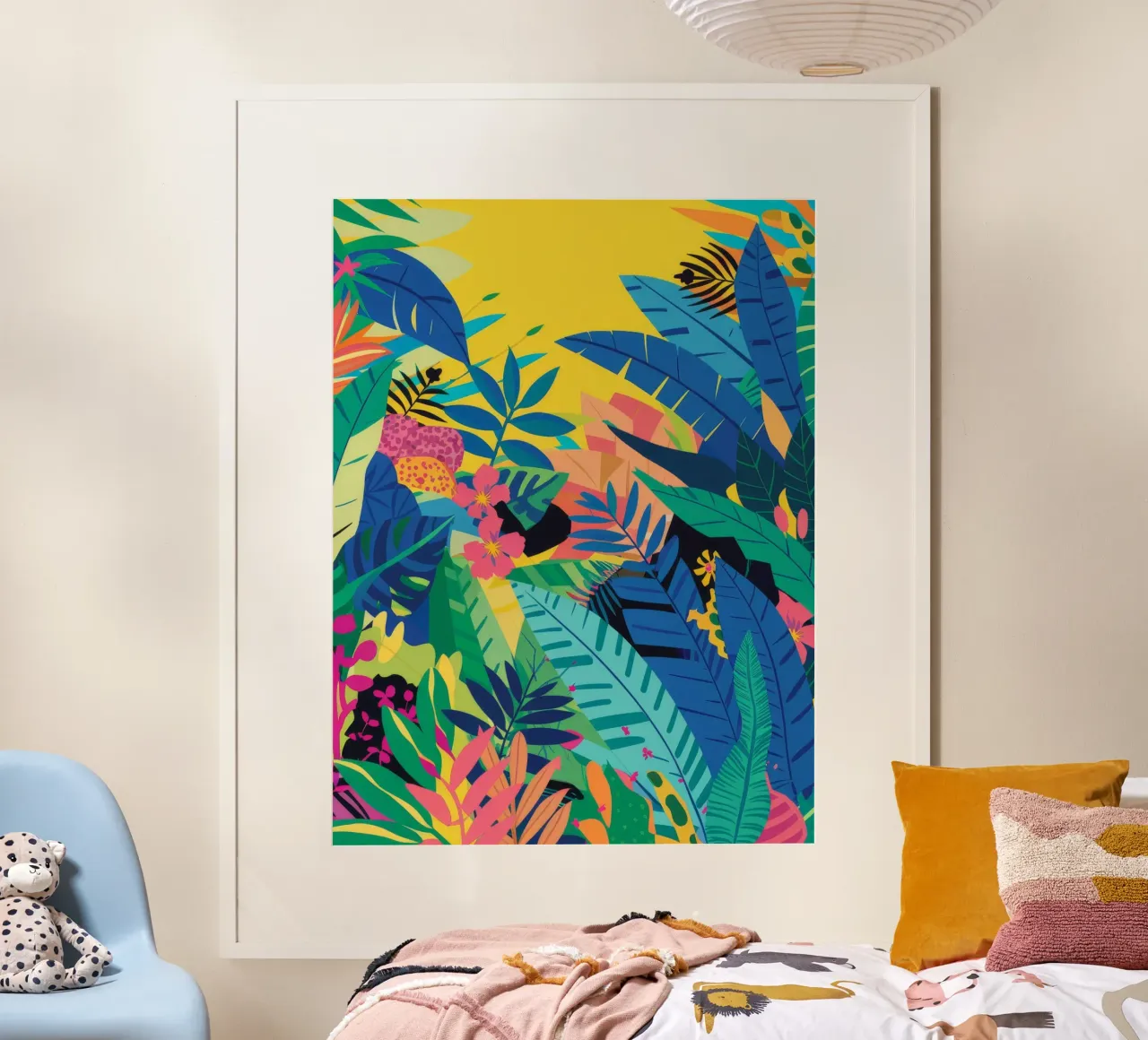 Sinfonia della giungla crepuscolare poster con telaio in legno da Grande Serene