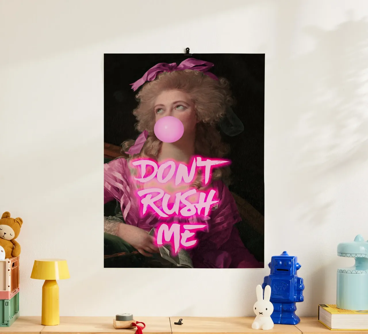 Neon Don't Rush Me Feminine Bubble Gum Art poster con telaio in legno da GraceDigitalArtCo