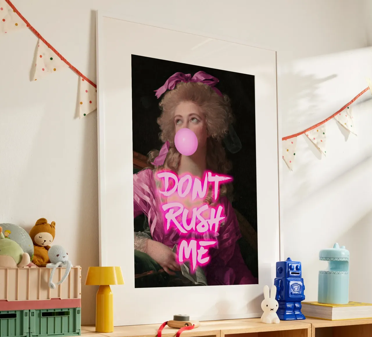 Neon Don't Rush Me Feminine Bubble Gum Art poster con telaio in legno da GraceDigitalArtCo