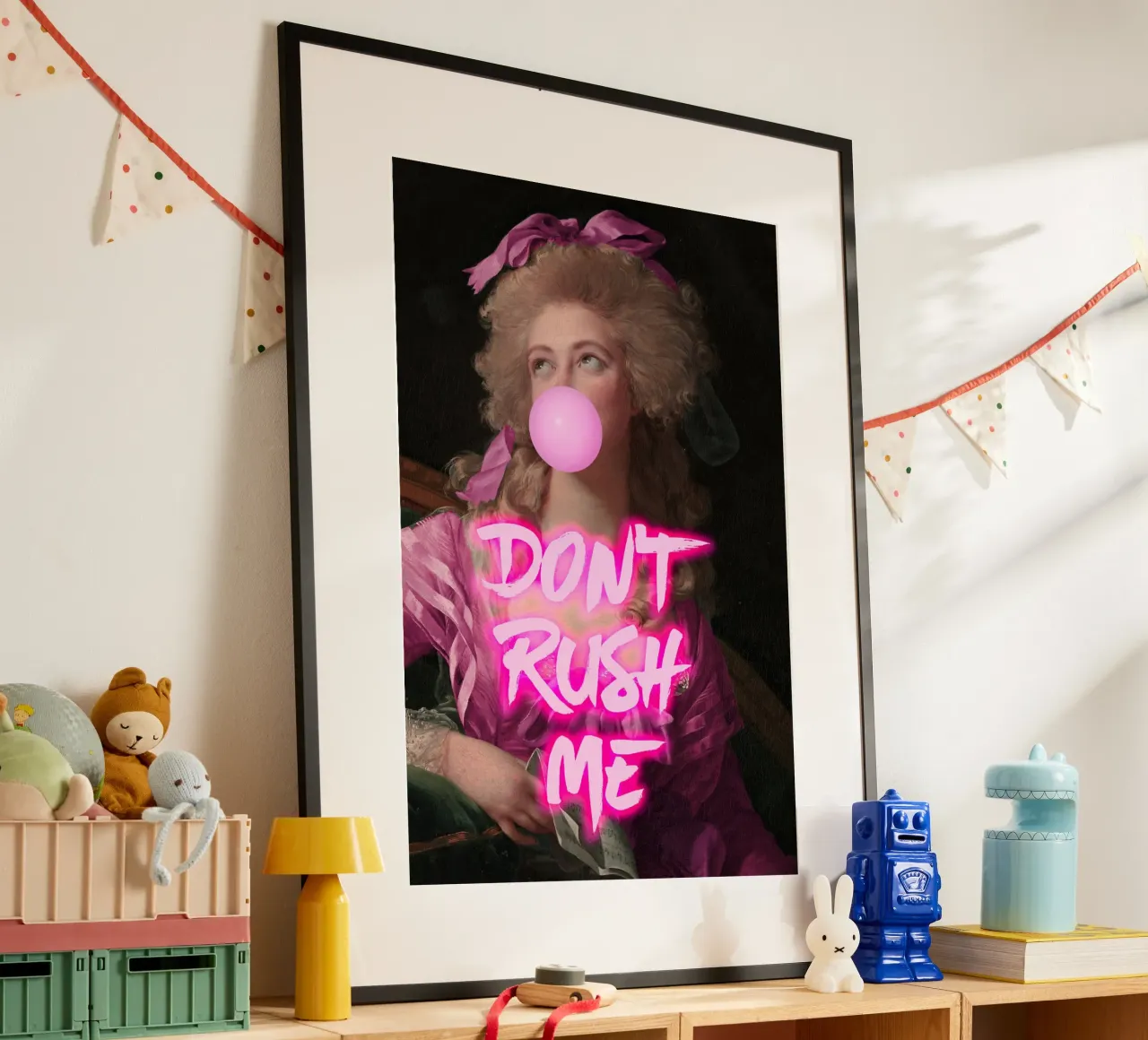 Neon Don't Rush Me Feminine Bubble Gum Art poster con telaio in legno da GraceDigitalArtCo