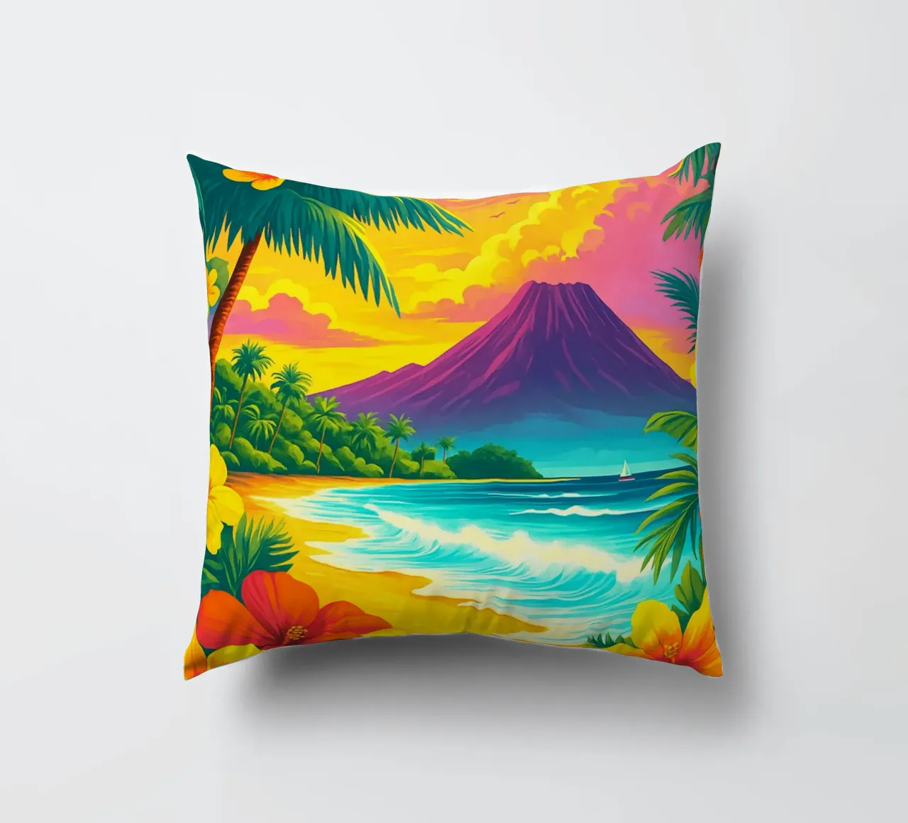 hawaii skyline pittura vettoriale cuscino da adzkiya