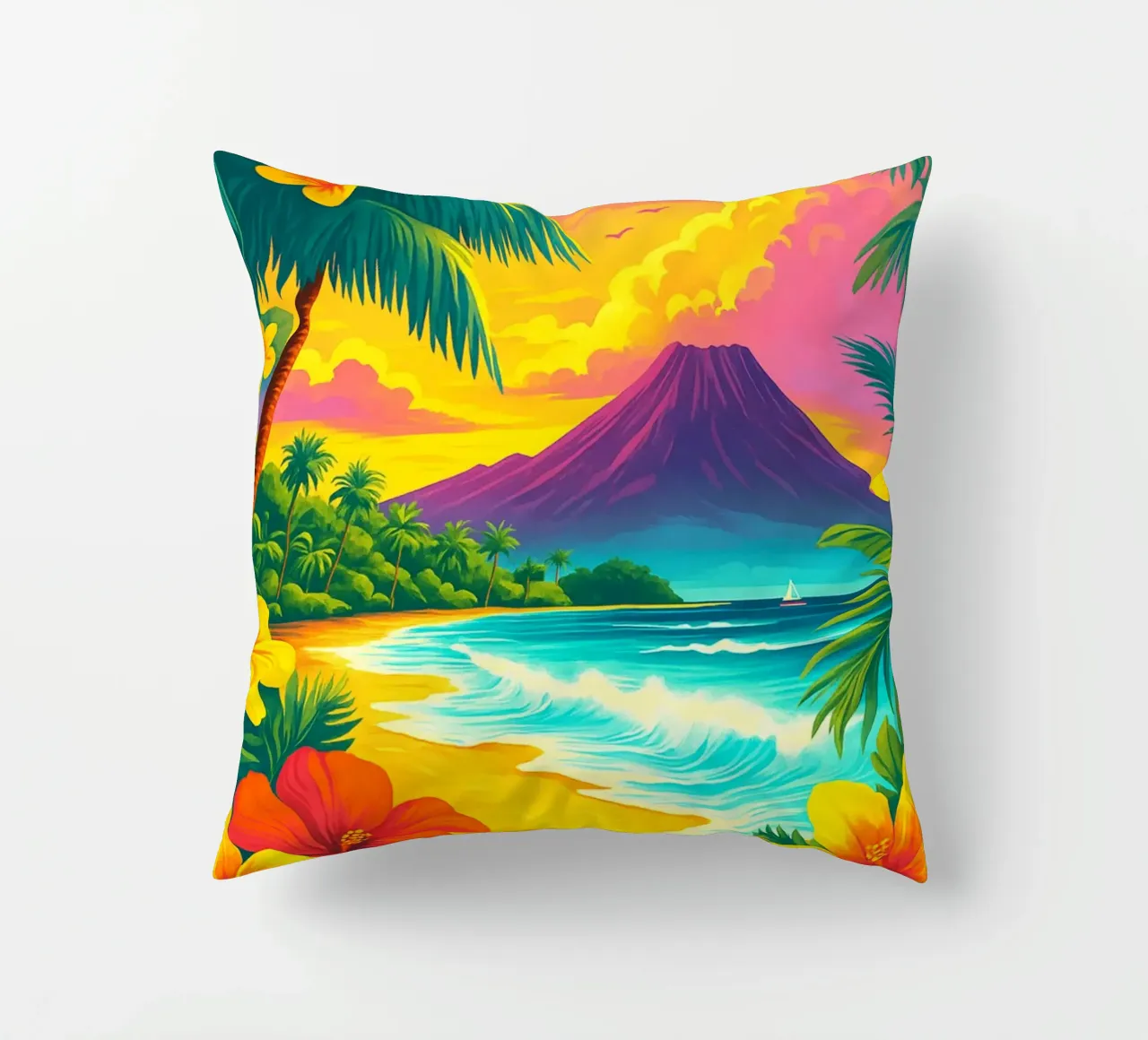 hawaii skyline pittura vettoriale cuscino da adzkiya